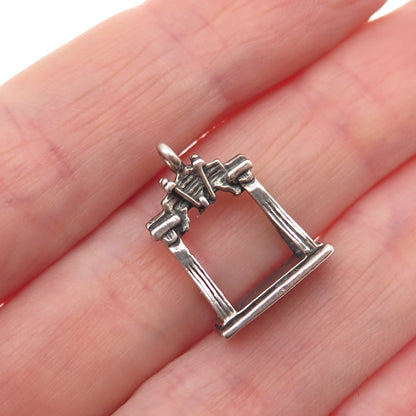 925 Sterling Silver Vintage Liberty Bell Oxidized 3D Mini Charm Pendant
