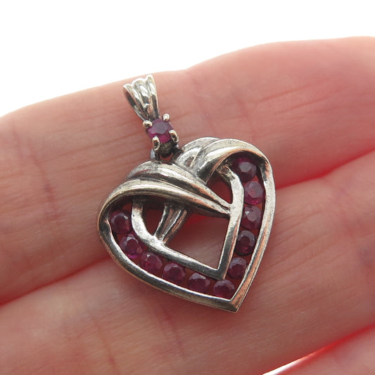 ART'S ELEGANCE 925 Sterling Vintage Real Ruby Heart Minimalist Oxidized Pendant