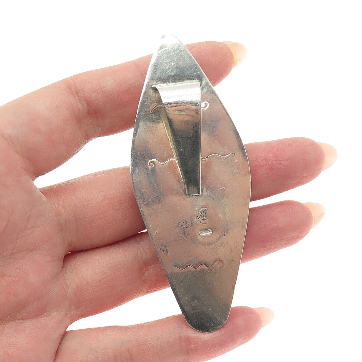 Old Pawn 925 Sterling Silver Vintage MLS Agate Druzy & Chalcedony Tribal Pendant