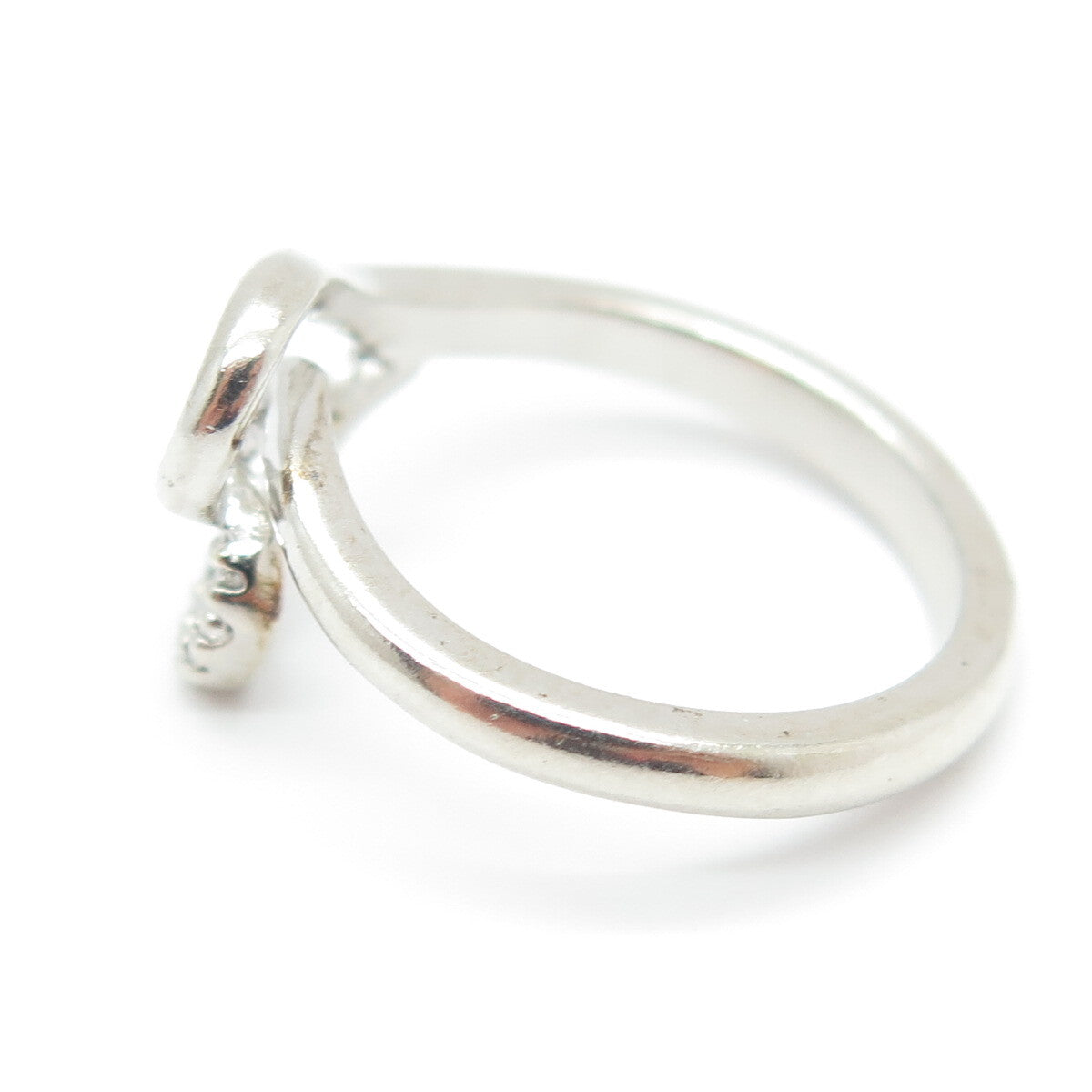 SUN 925 Sterling Silver Real Round-Cut Diamond Twisted Heart Ring Size 7