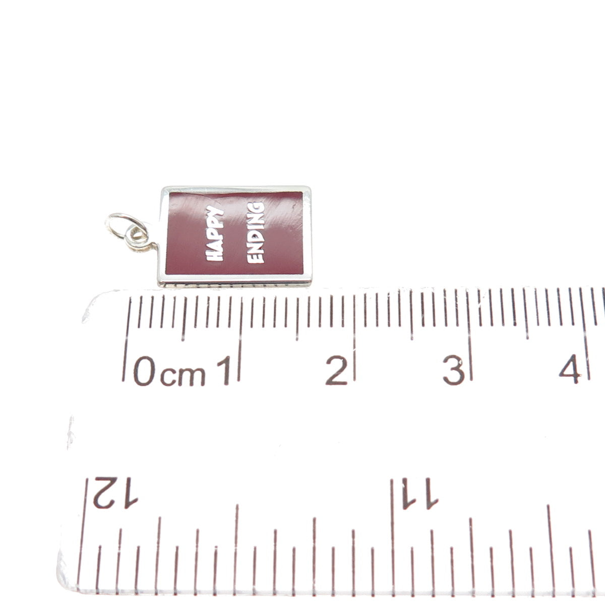 925 Sterling Silver Red Enamel Happy Ending Minimalist Charm Pendant
