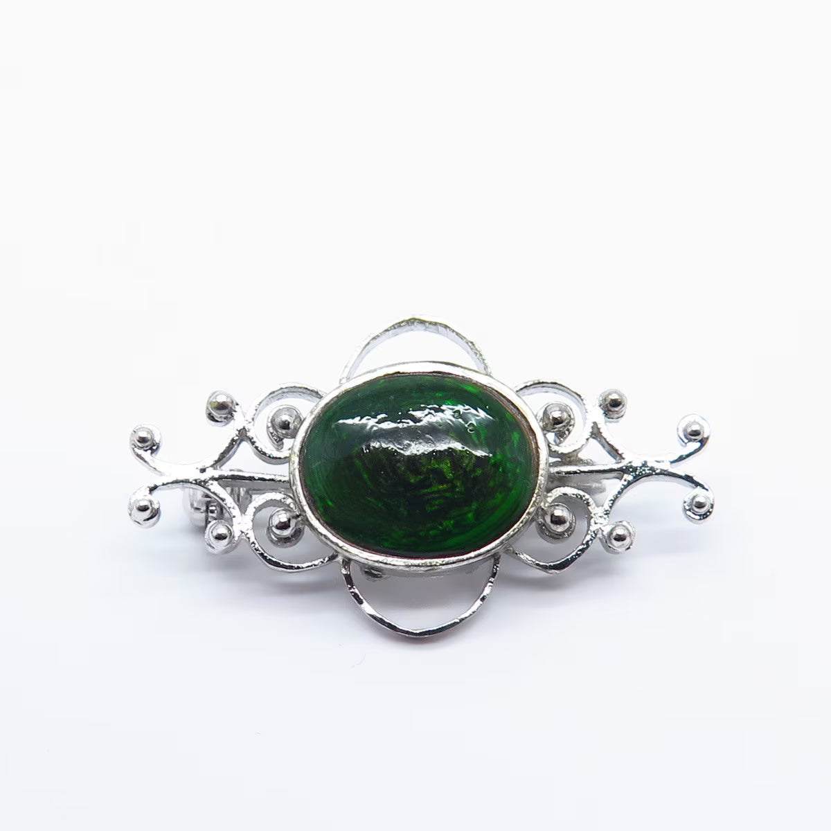 925 Sterling Silver Vintage Enamel Ornate Pin Brooch