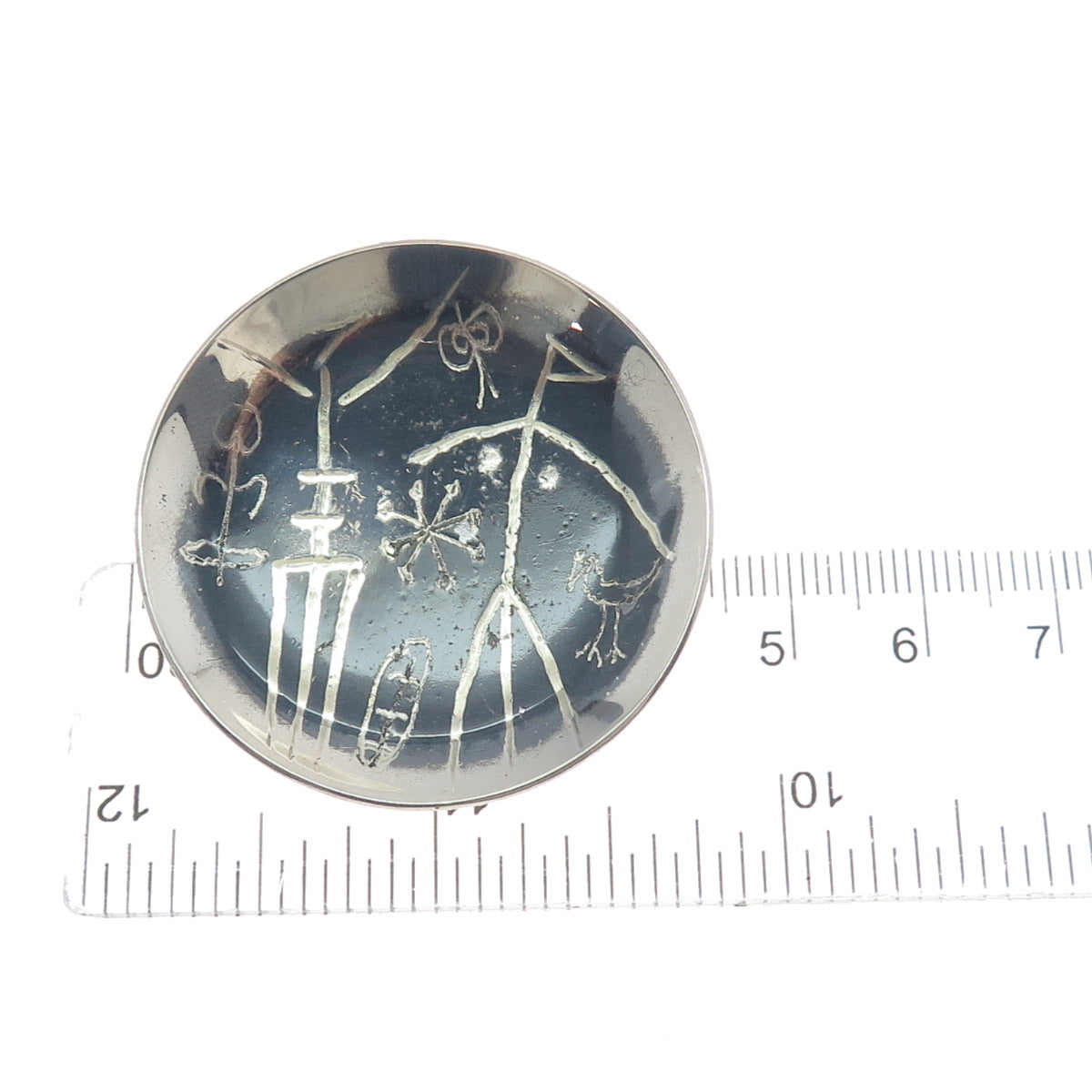 ED LEVIN 925 Sterling Silver Vintage Tribal Cave Painting Oxidized Pin Brooch