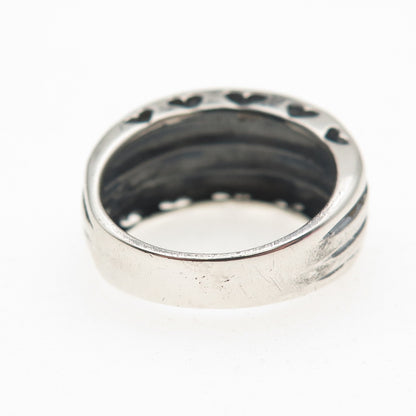 Chapal Zenray 925 Sterling Vintage Modernist Heart & Ribbed Oxidized Ring Size 8