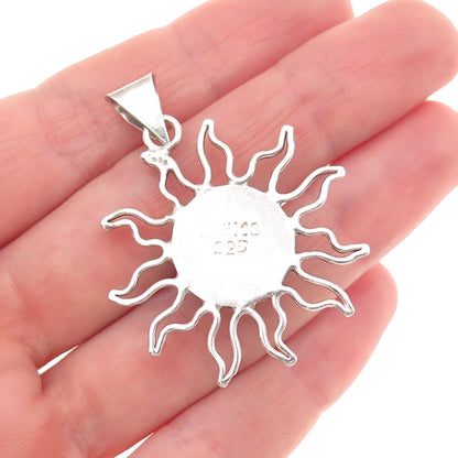 925 Sterling Silver Vintage Mexico Real Black Onyx Sun Charm Pendant