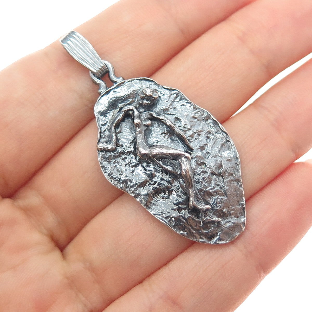 925 Sterling Silver Vintage Virgo Zodiac Sign Modernist Oxidized Charm Pendant