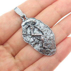925 Sterling Silver Vintage Virgo Zodiac Sign Modernist Oxidized Charm Pendant
