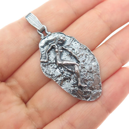 925 Sterling Silver Vintage Virgo Zodiac Sign Modernist Oxidized Charm Pendant
