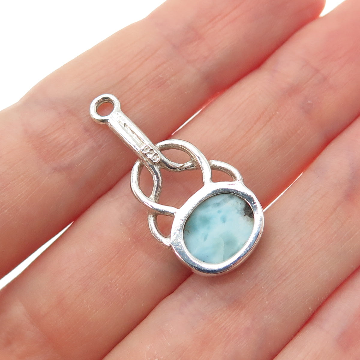 925 Sterling Silver Vintage Real Larimar Modernist Love Knot Pendant