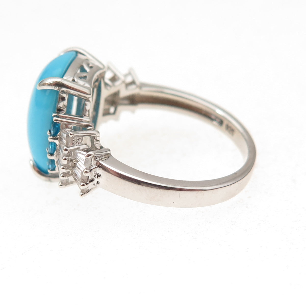 925 Sterling Silver Real Turquoise Apatite & White Topaz Ring Size 8.25