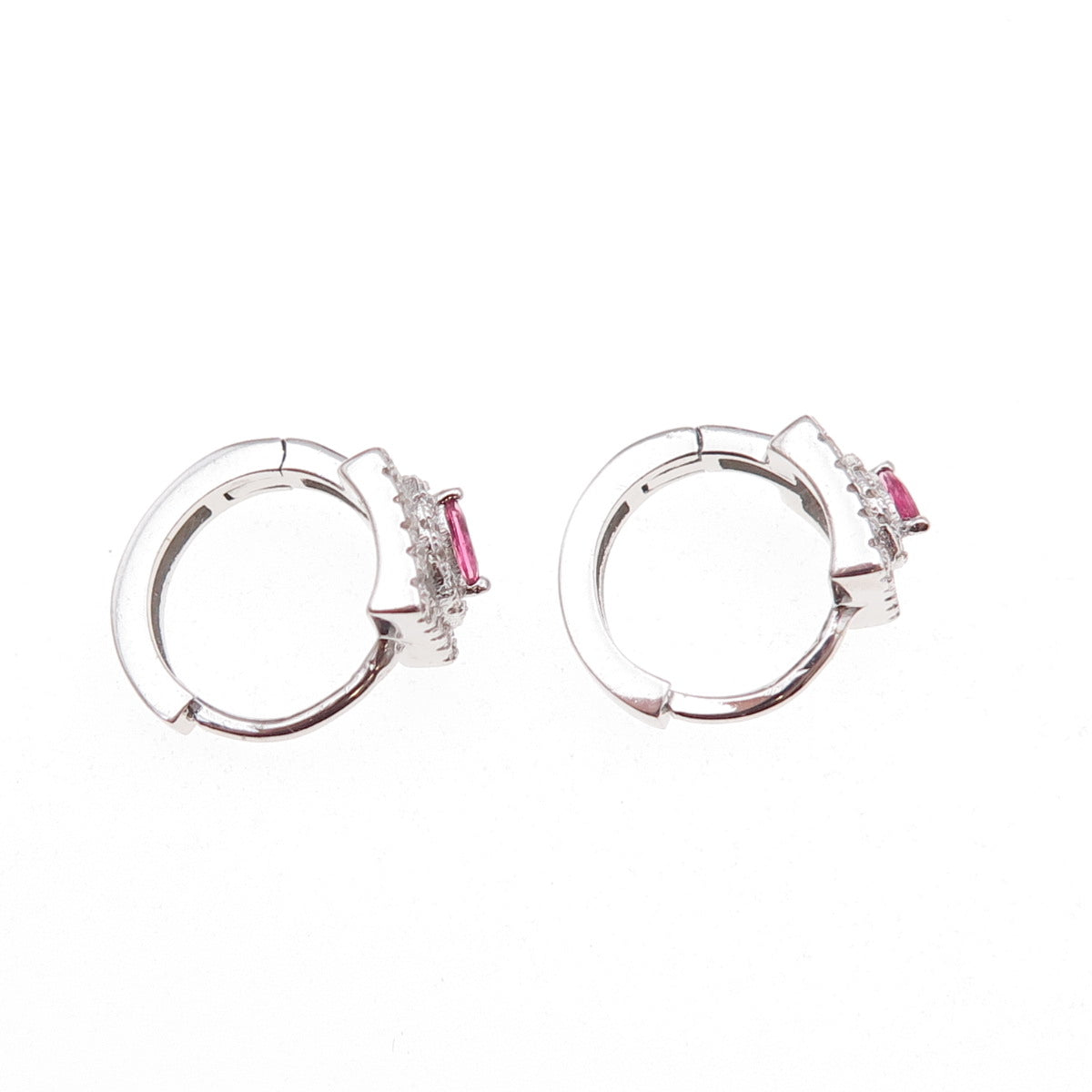 925 Sterling Silver Pink & White C Z Hoop Earrings
