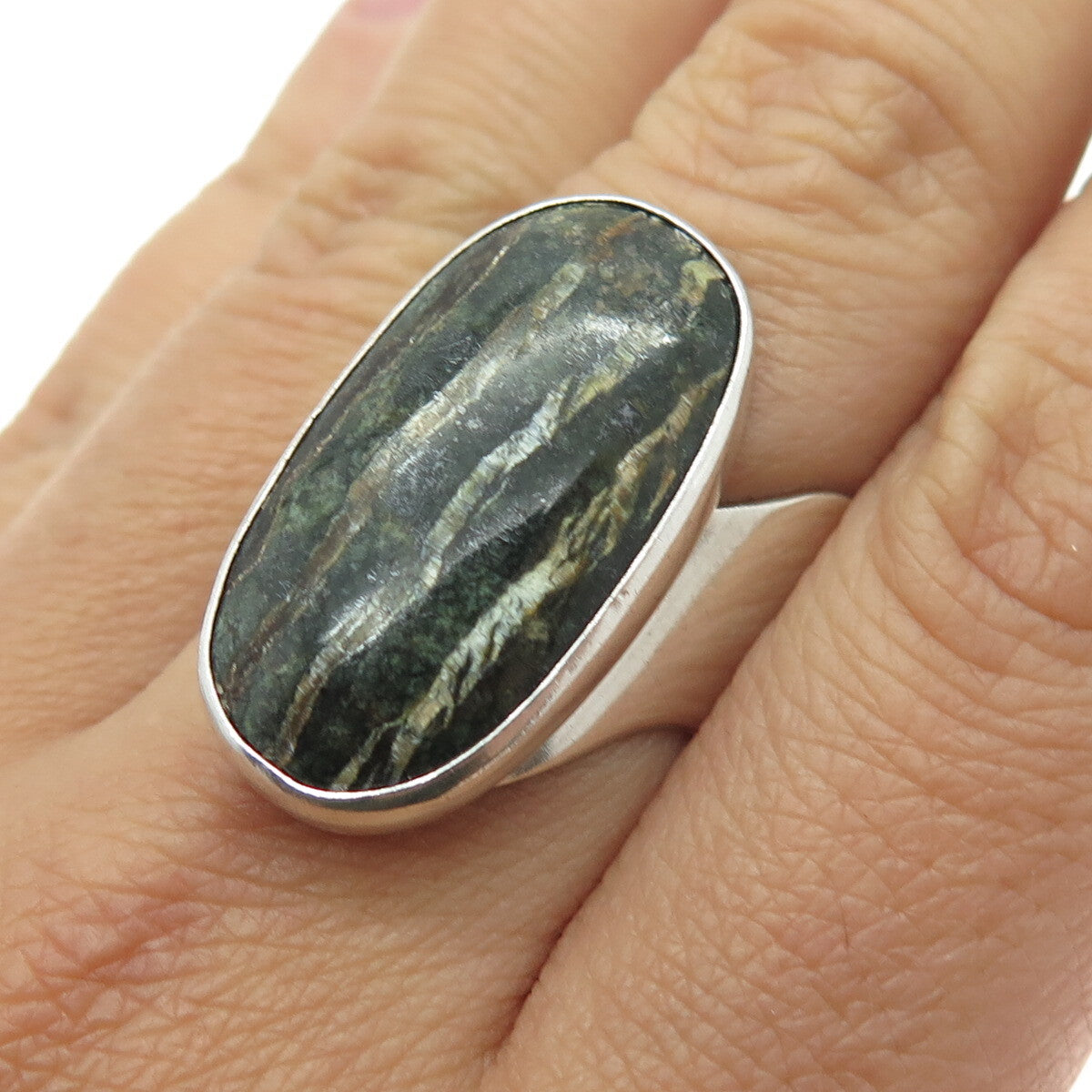 JAY KING DESERT ROSE 925 Sterling Silver Vintage Real Serpentine Ring Size 8