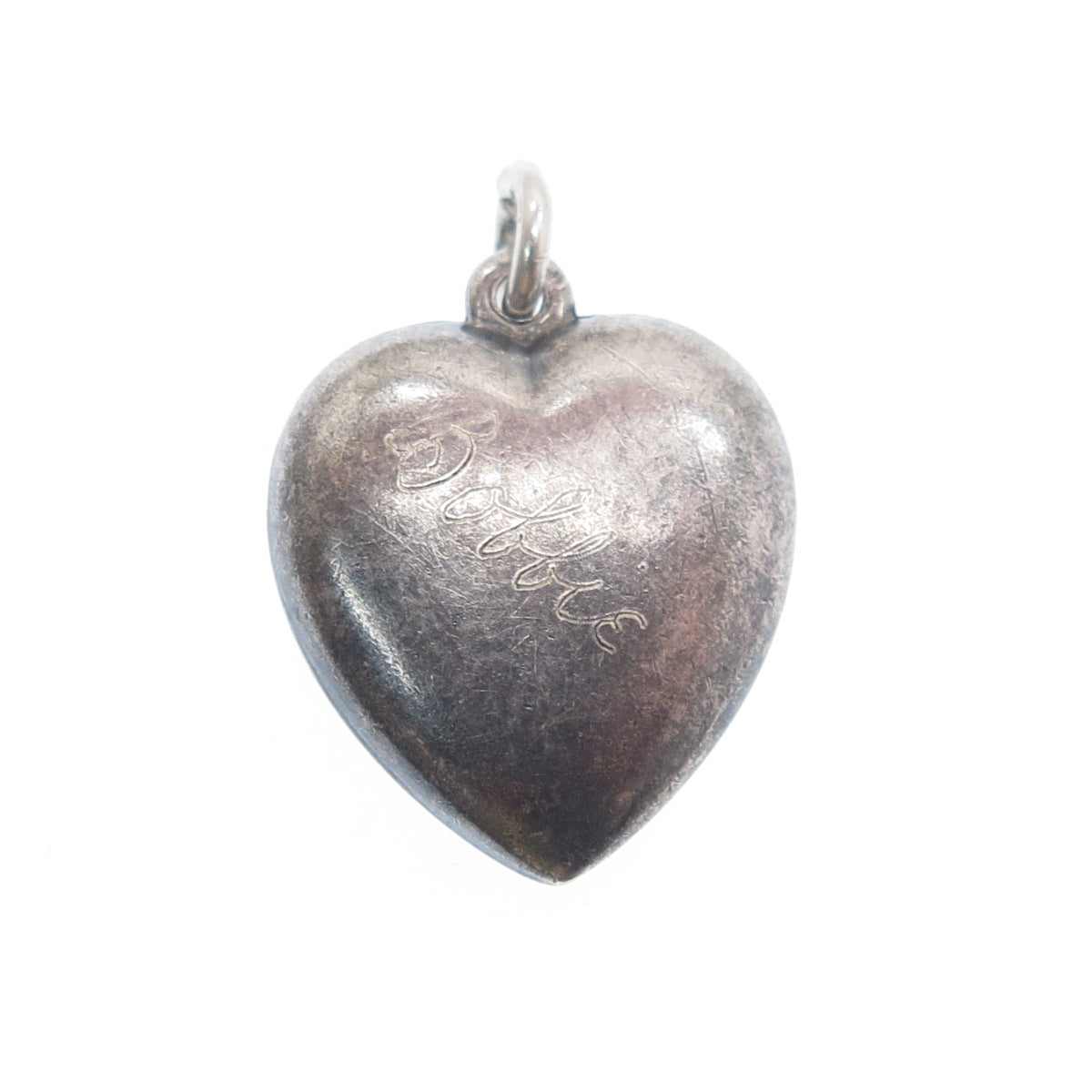 925 Sterling Silver Antique Art Deco Chatelaine Heart Minimalist Charm Pendant