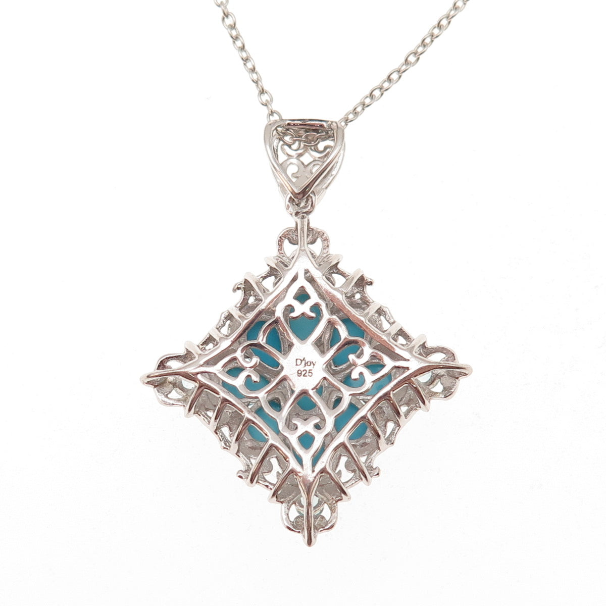 D'Joy 925 Sterling Silver Real Turquoise & Aquamarine Cable Chain Necklace 20"