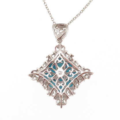 D'Joy 925 Sterling Silver Real Turquoise & Aquamarine Cable Chain Necklace 20"