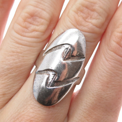 925 Sterling Silver Vintage Modernist Wave Oxidized Ring Size 6.75