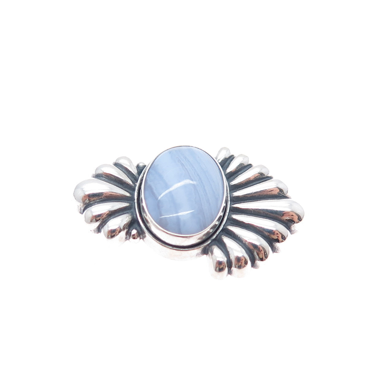 CAROLYN POLLACK Sterling Silver Vintage Real Lace Agate Oxidized Slide Pendant