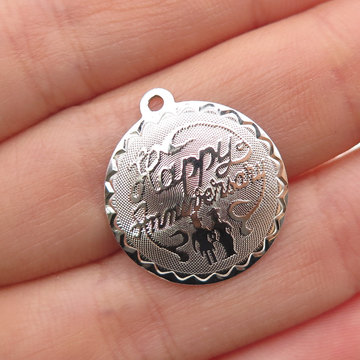 JEWELART 925 Sterling Silver Vintage Happy Anniversary Mini Charm Pendant