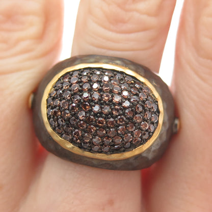 925 Sterling Silver 2-Tone Round-Cut Cognac-Color C Z Ring Size 7.25