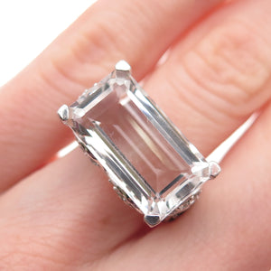 925 Sterling Silver Real White Topaz & Black Spinel Ring Size 6