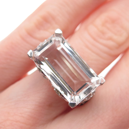 925 Sterling Silver Real White Topaz & Black Spinel Ring Size 6
