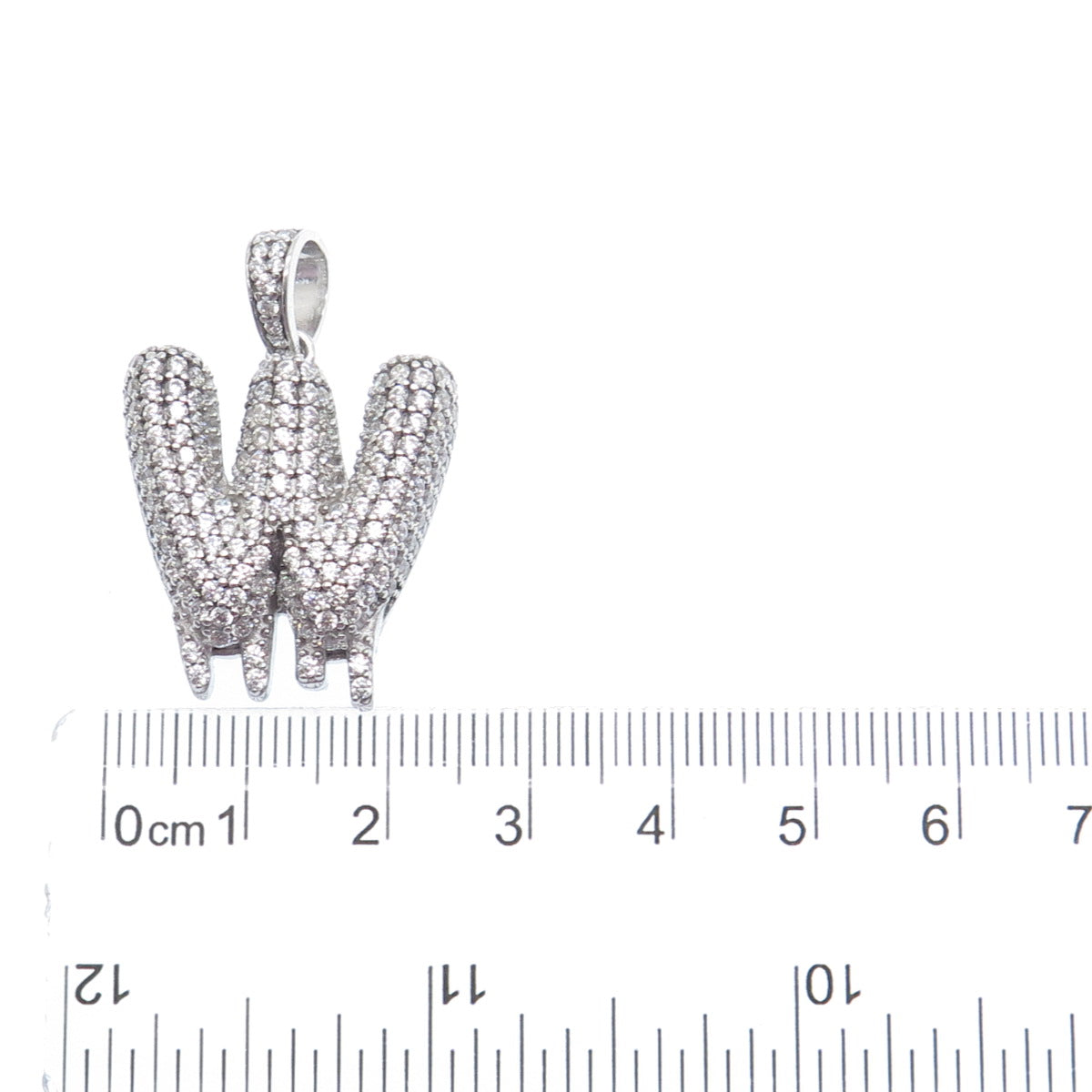 925 Sterling Silver Round-Cut C Z Sparkle Melted Letter W Initial Charm Pendant