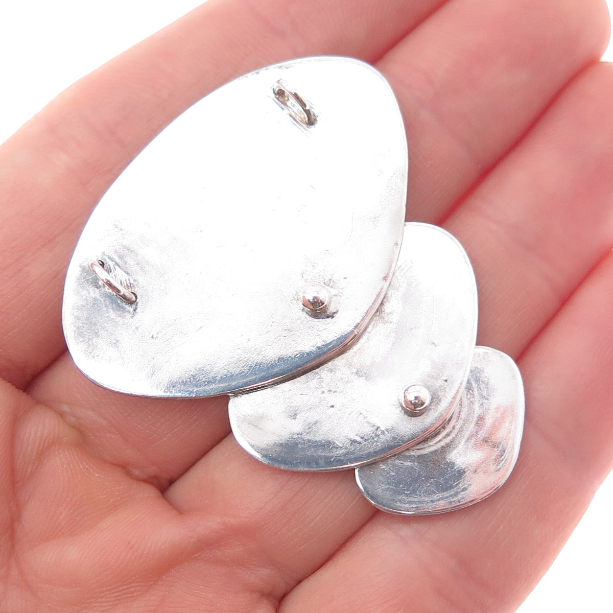 925 Sterling Silver Vintage Modernist Hammered Slide Pendant