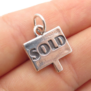 SUNDANCER 925 Sterling Silver Vintage Sold Sign Minimalist Charm Pendant