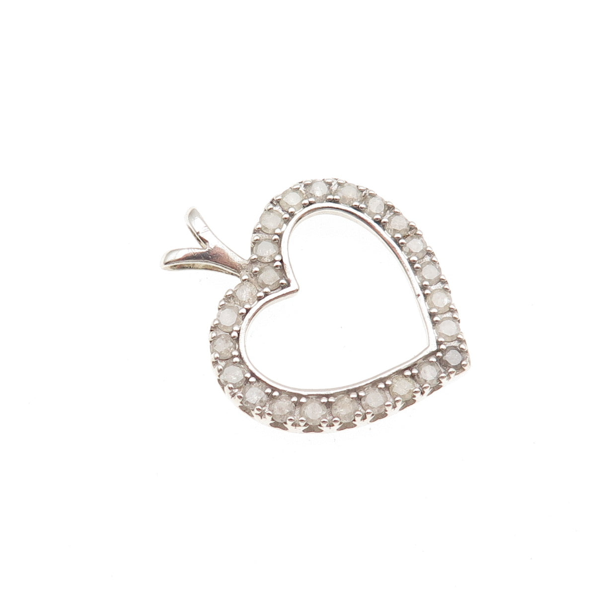925 Sterling Silver Real Round-Cut Diamond Heart Charm Pendant