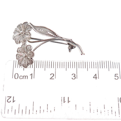 800 Silver Antique Art Deco Daisy Flower Filigree Oxidized Pin Brooch