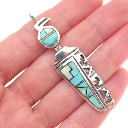 Ervin Hoskie Navajo Old Pawn 925 Sterling Silver Vintage Turquoise Opal Pendant