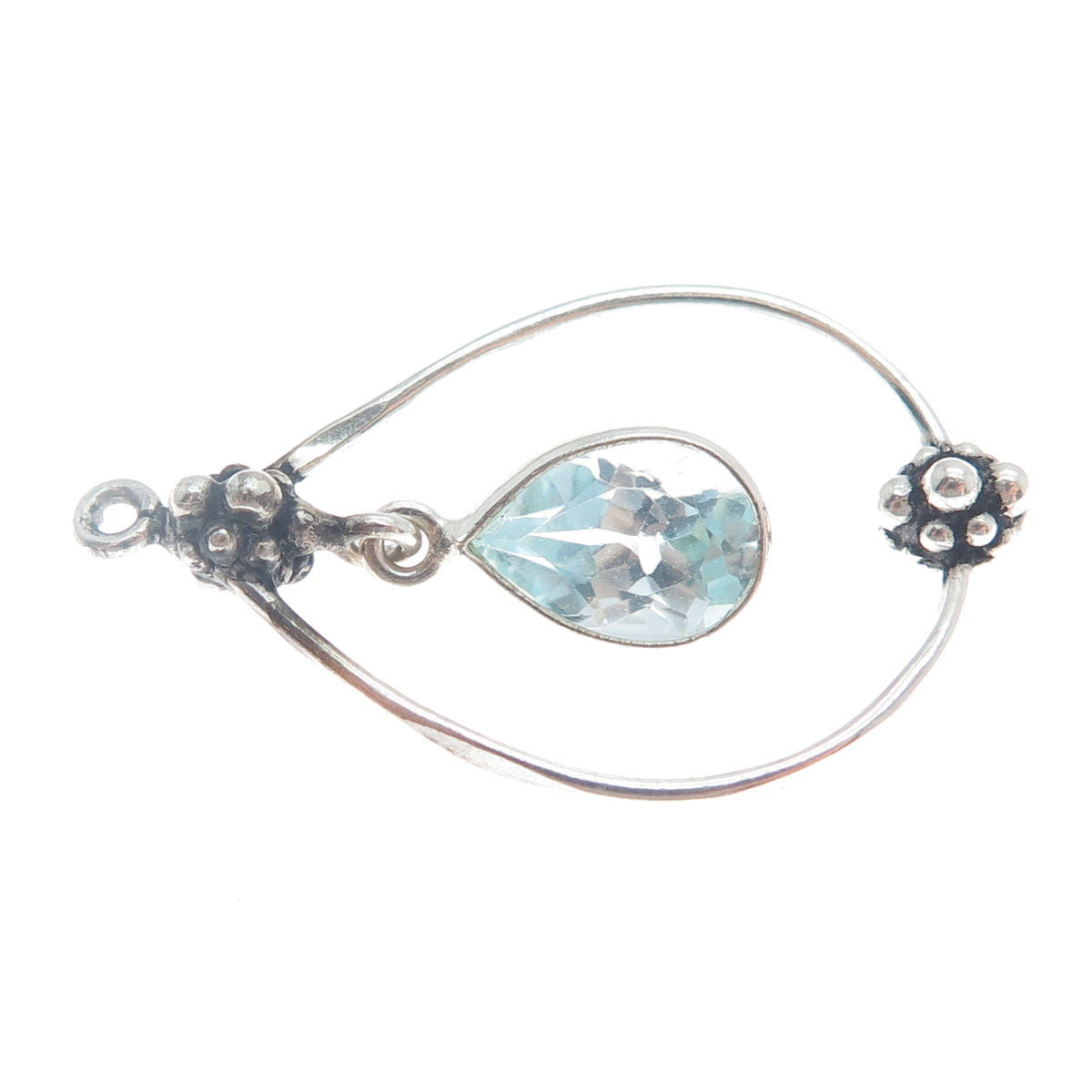 925 Sterling Silver Vintage Real Blue Topaz Granulated Teardrop Pendant