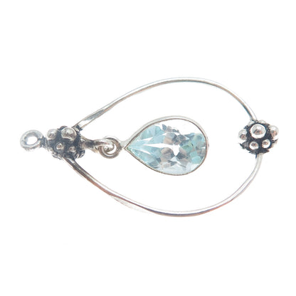 925 Sterling Silver Vintage Real Blue Topaz Granulated Teardrop Pendant
