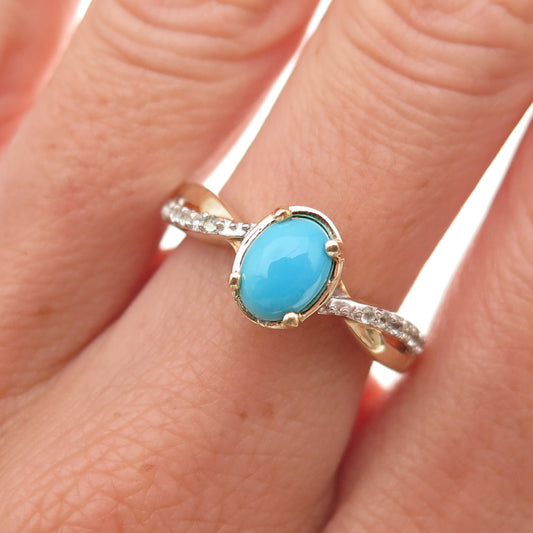 Chuck Clemency 925 Sterling Gold Plated Real Turquoise & White Topaz Ring Size 7