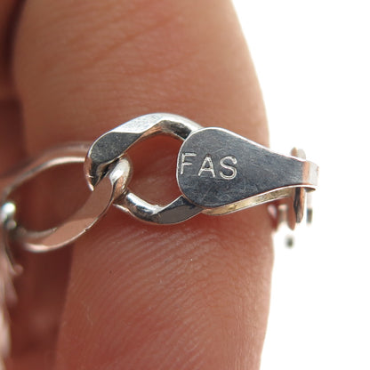 925 Sterling Silver Vintage Italy Figaro Link Bracelet 7.5"