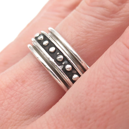 925 Sterling Silver Vintage Mexico Dotted Oxidized Rotating Band Ring Size 10.5
