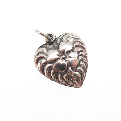 925 Sterling Silver Antique Art Deco Chatelaine Clover Heart Mini Charm Pendant