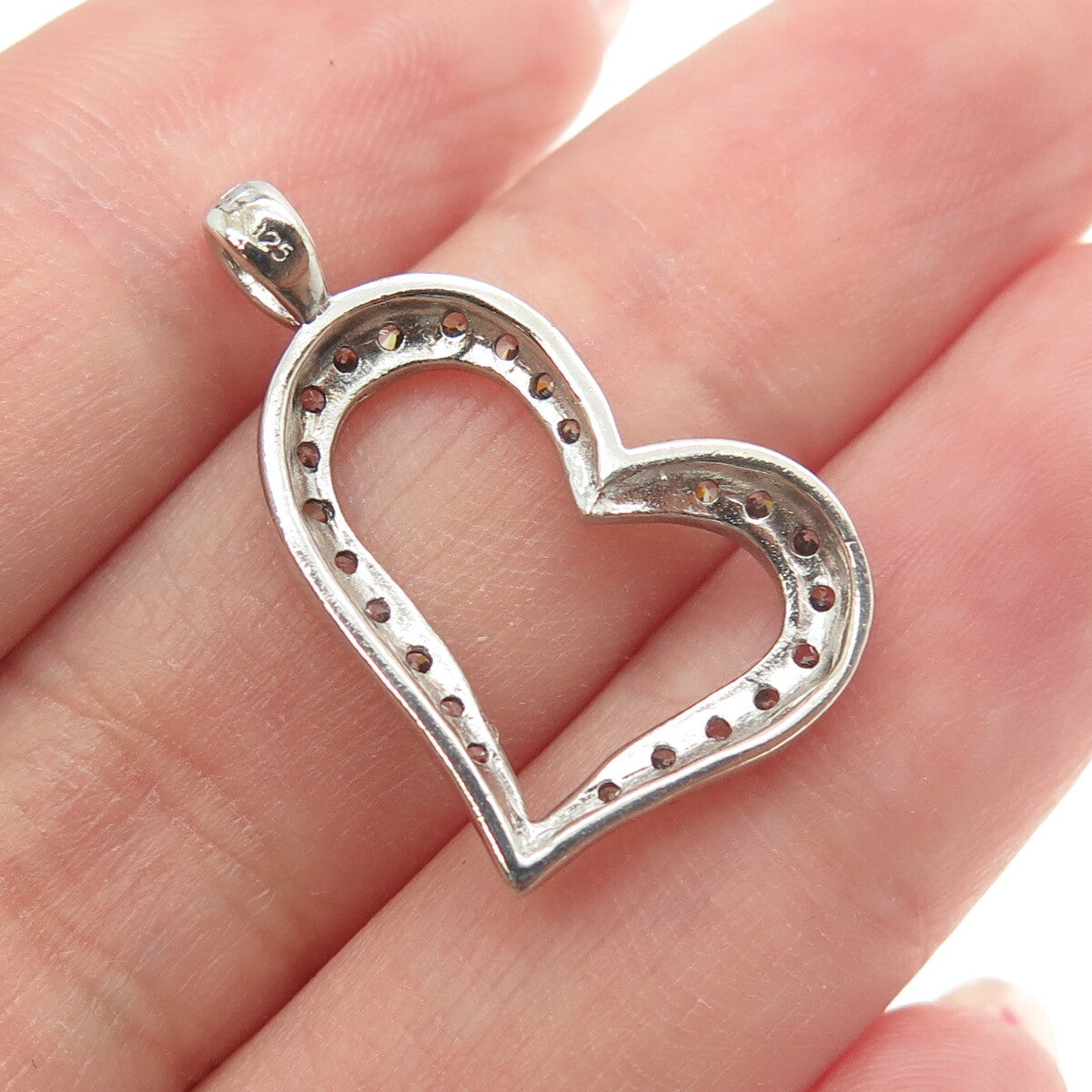 925 Sterling Silver Round-Cut C Z Open Heart Pendant