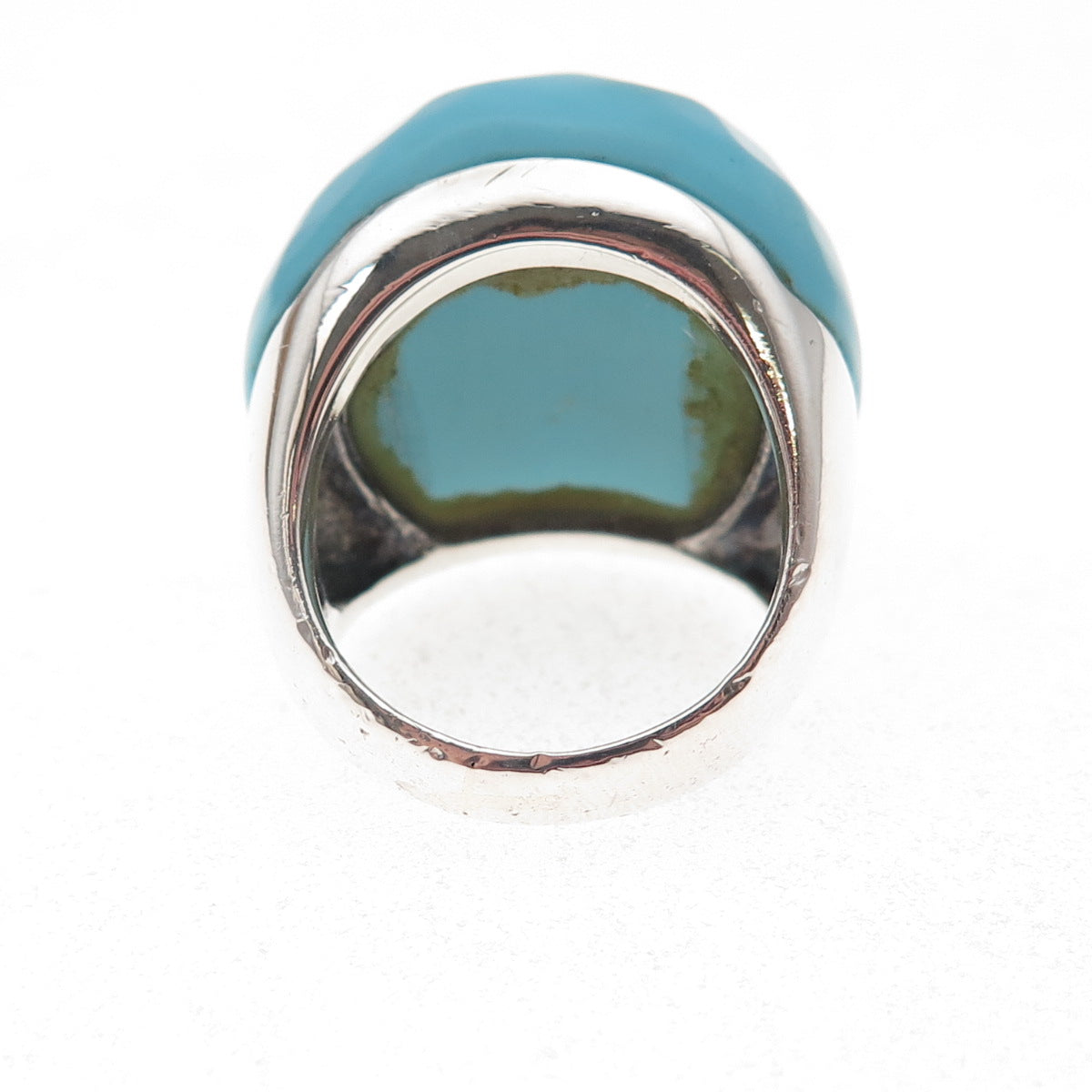925 Sterling Silver Vintage Real Turquoise Statement Dome Ring Size 6.75