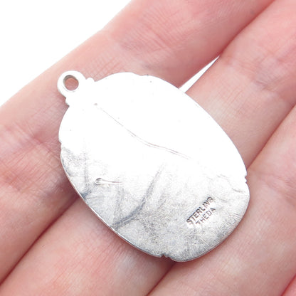 THEDA 925 Sterling Silver Antique St. Christopher Religious Oxidized Pendant