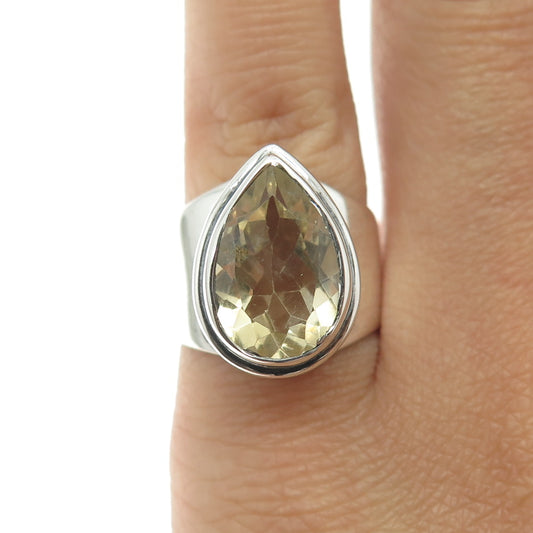 925 Sterling Silver Vintage Real Lime Citrine Gemstone Ring Size 6