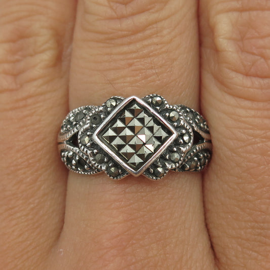 925 Sterling Silver Vintage Real Marcasite Gemstone Ring Size 8.5