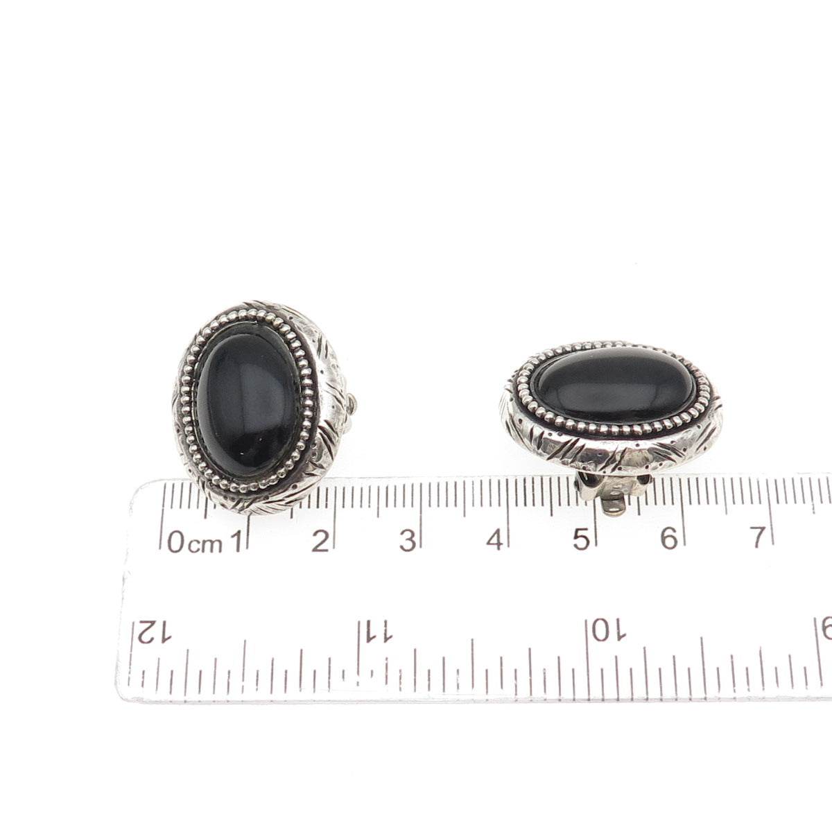 NR NANCY & RISE 925 Sterling Silver Vintage Real Black Onyx Clip On Earrings