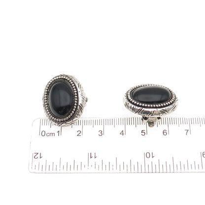NR NANCY & RISE 925 Sterling Silver Vintage Real Black Onyx Clip On Earrings