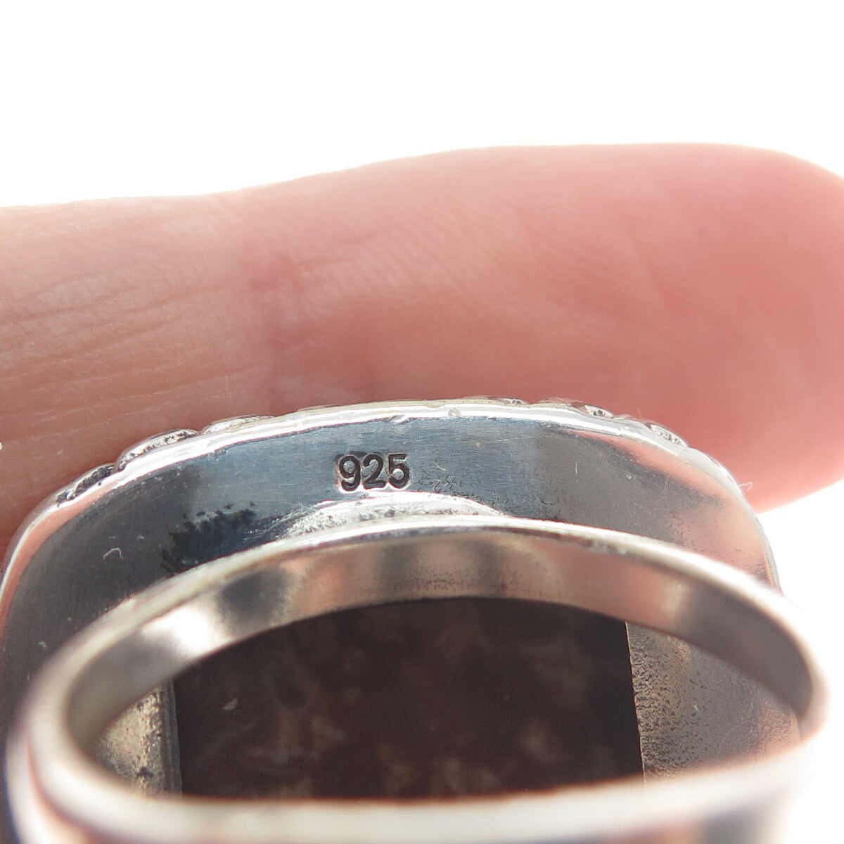 925 Sterling Silver Vintage Real Jasper Twisted Bezel Oxidized Ring Size 8
