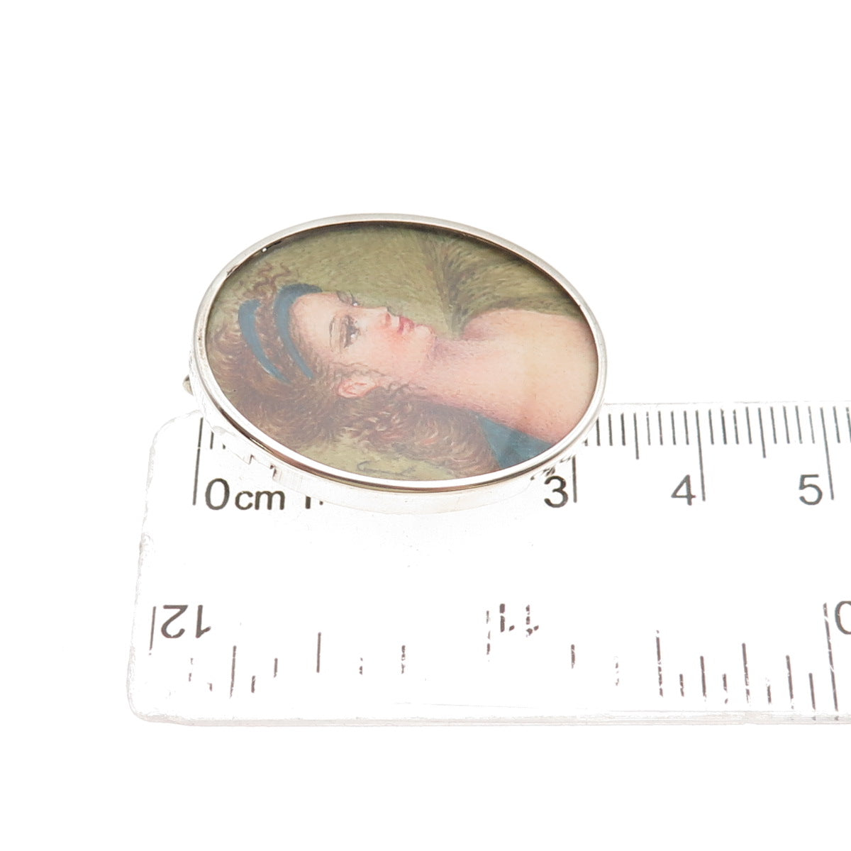 800 Silver Vintage Italy Hand-Painted Lady Portrait Pin Brooch Pendant