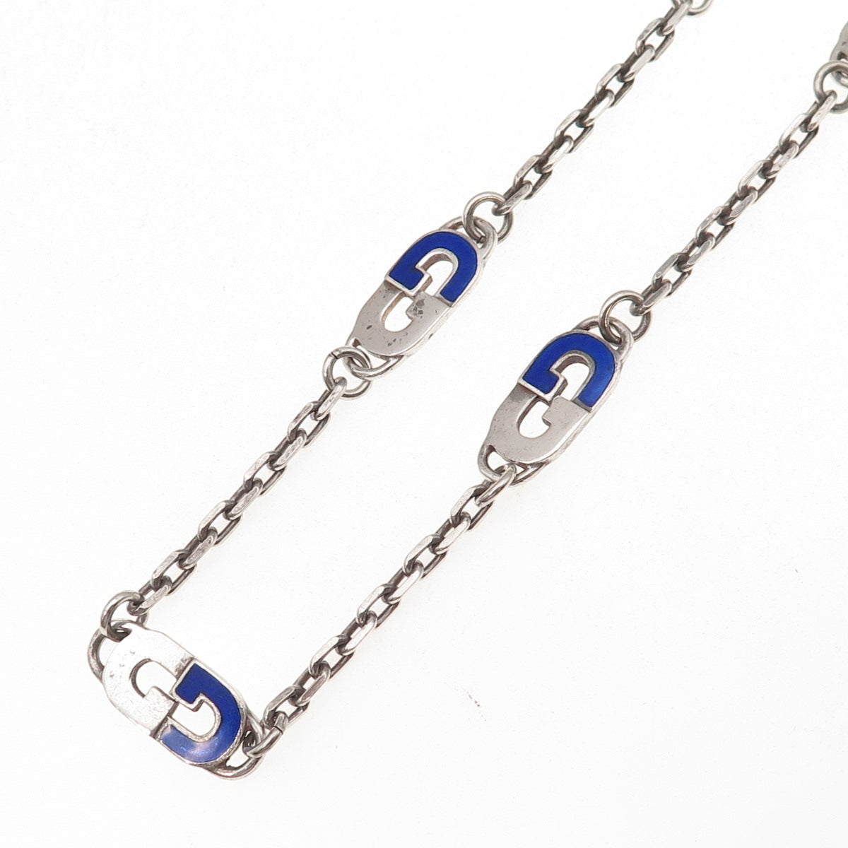 Gucci 925 Sterling Silver Vintage Italy Enamel Interlocking G Chain Necklace 32"