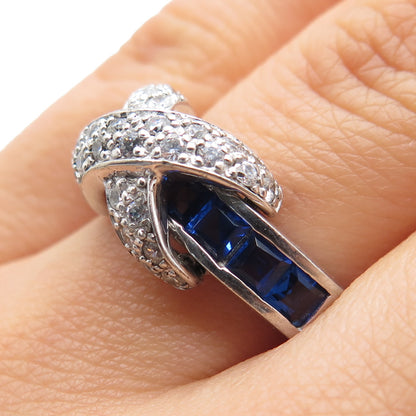 SETA 925 Sterling Silver Blue & White C Z Crisscross Ring Size 7.25