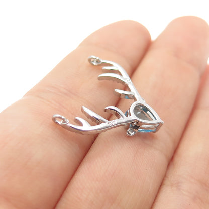 SUN 925 Sterling Silver Real Diamond & Blue Topaz Deer Slide Centerpiece Pendant