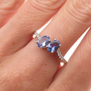 Chuck Clemency 925 Sterling Silver Real Tanzanite & White Topaz Ring Size 8.25